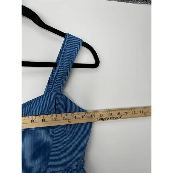 Madewell Tiered Button Front Midi Dress Blue Stripe Cotton 4P Petite Cottage - Picture 12 of 14